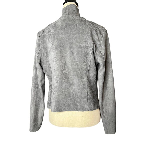 BLANKNYC Women's Faux Suede Jacket Size M in Gray w/Asymmetrical Silver Zipper - Picture 3 of 6